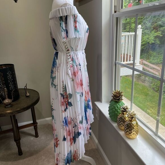 Ted Baker Luner Jamboree Pleated Off Shoulder Hi Low Dress TB 1 US 4 - Picture 9 of 13